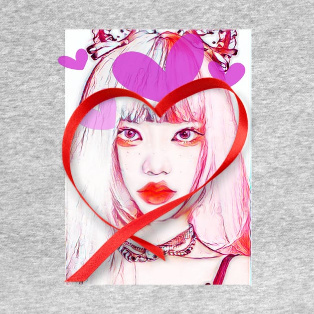 Young Asian Girl face framed in red ribbon heart by PersianFMts